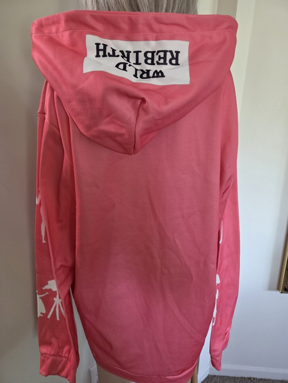 Womens Literally Just A Girl Graphic Pink White Hoodie Zip Up Size XL - Picture 5 of 9